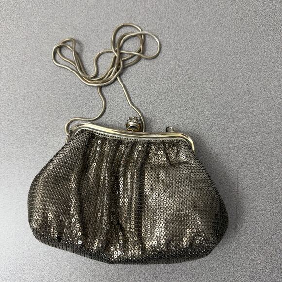 Vintage I. Magnin Evening Bag Silver Metallic Chain Rhinestones Womens Small - Picture 3 of 8